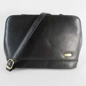 Vtg Phillippe Black Leather Crossbody Convert Shoulder Purse Gold Tone Bag Lined